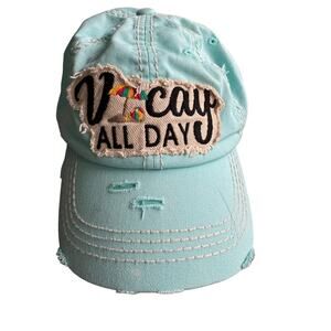 KBETHOS Vintage Trucker Cap/ baseball cap, Teal, VACAY ALL DAY, Distressed